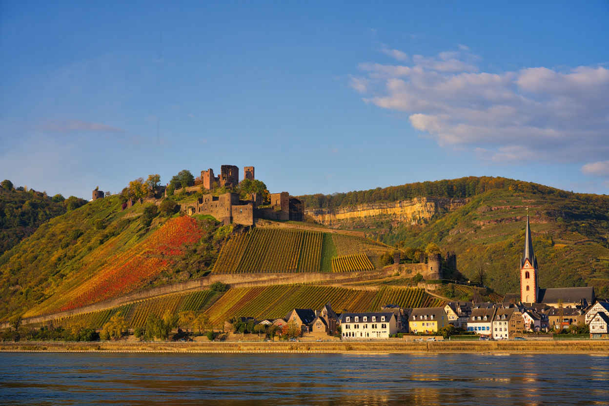 Rheintal — Weinberge, Burgruinen und der mächtige Strom
